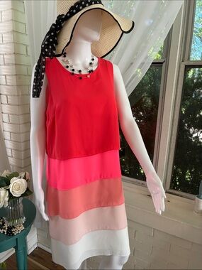 Vince Camuto Red Pink Coral Layered Sleeveless Dress